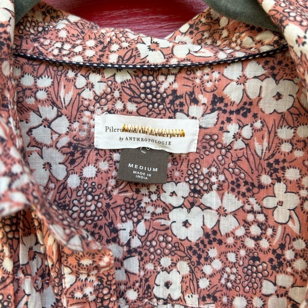 PILCRO Anthropologie Sasha Smocked boho floral Button Down Top M Cottagecore - Picture 4 of 14